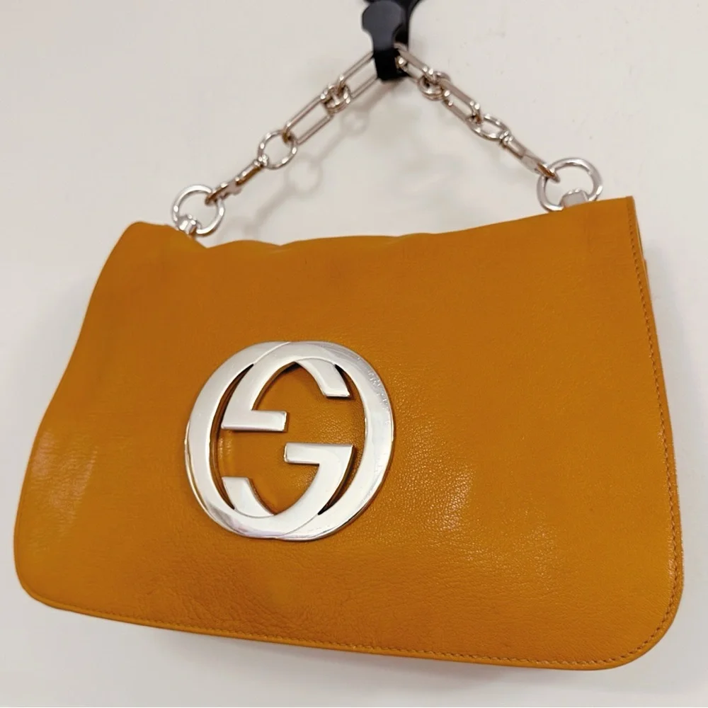 Gucci Tom Ford Blondie RARE Orange GG Logo Monogram Medium Satchel Flap Bag - Picture 2 of 11
